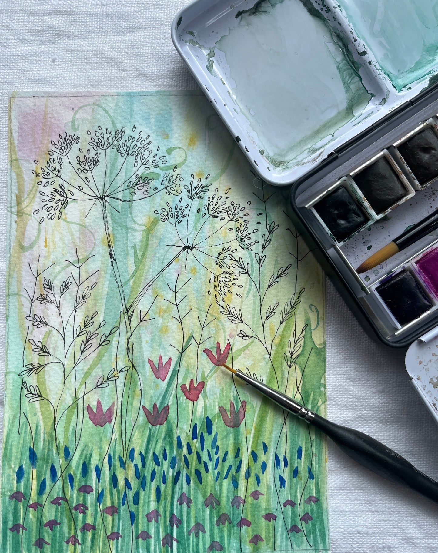 Spring Wild flowers & Grasses Fabric Panel