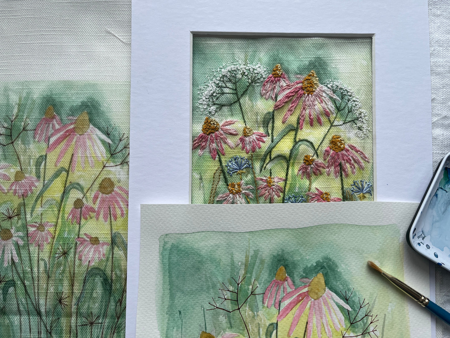 Summer Echinacea and Wild Flowers embroidery kit