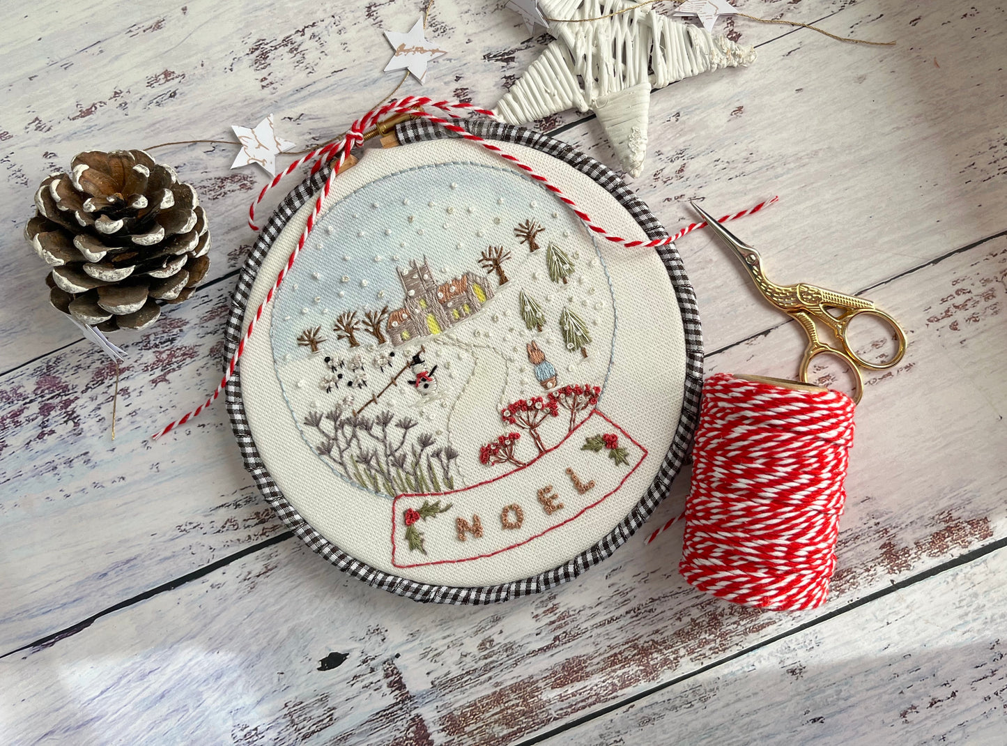 Snow Globe Christmas Embroidery Panel