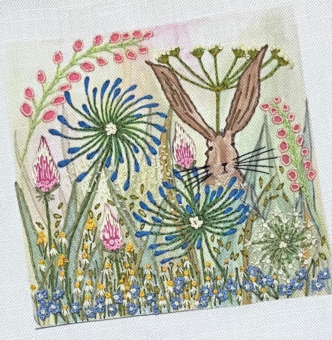 Agapanthus and the Hare Linen Panel
