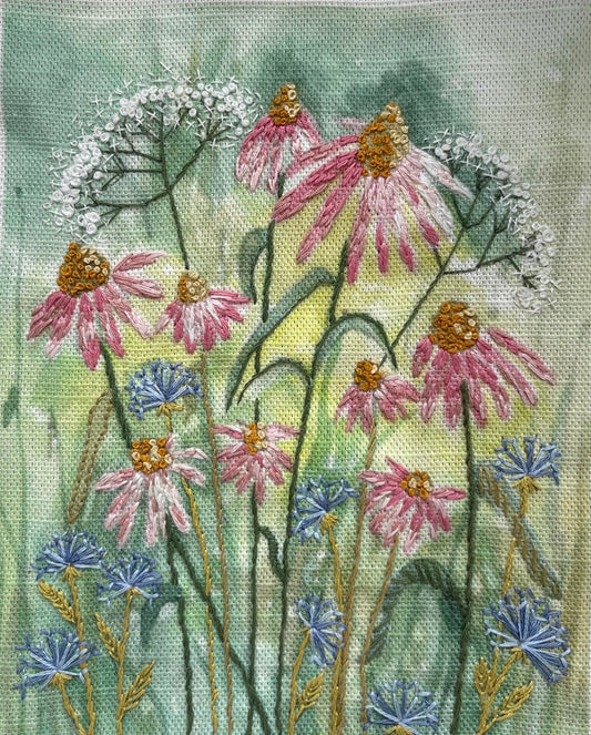 Summer Echinacea & Wild flowers Fabric Panel