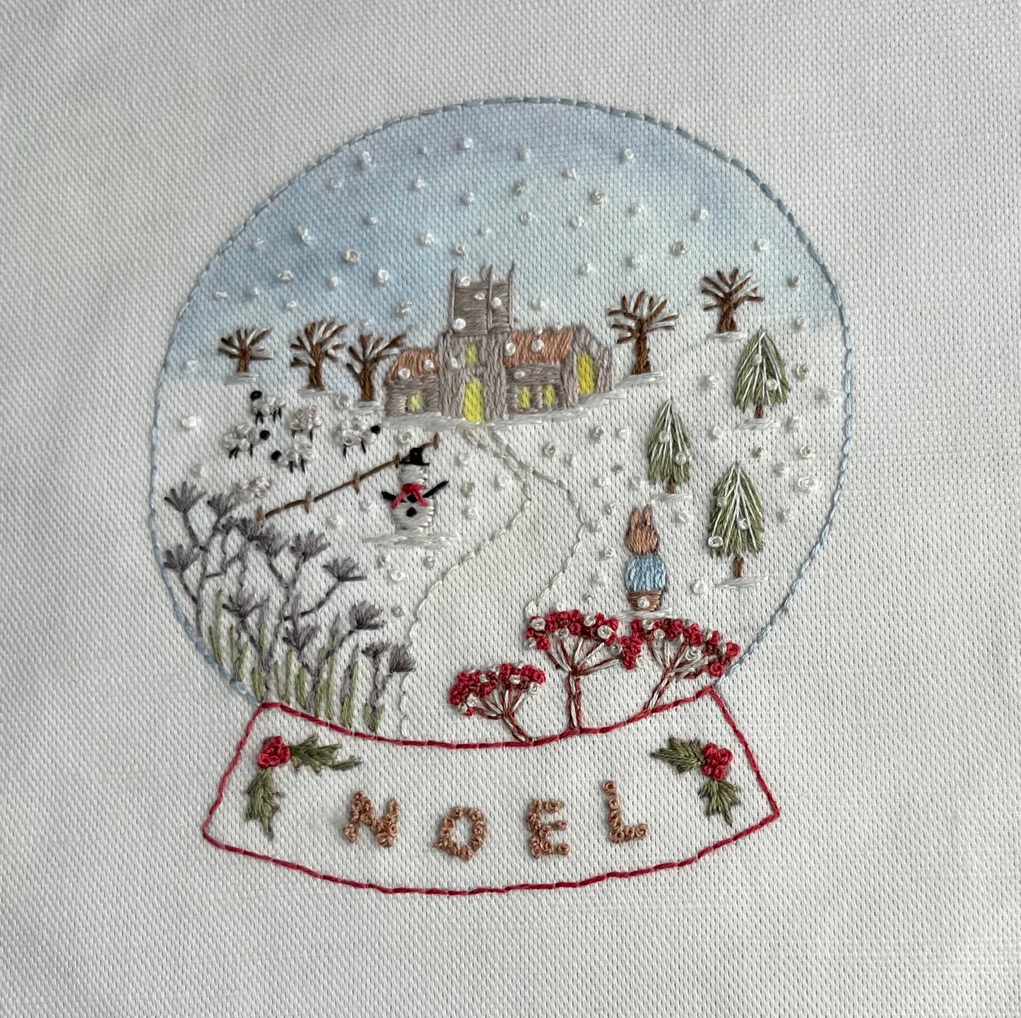 Snow Globe Christmas Embroidery Panel
