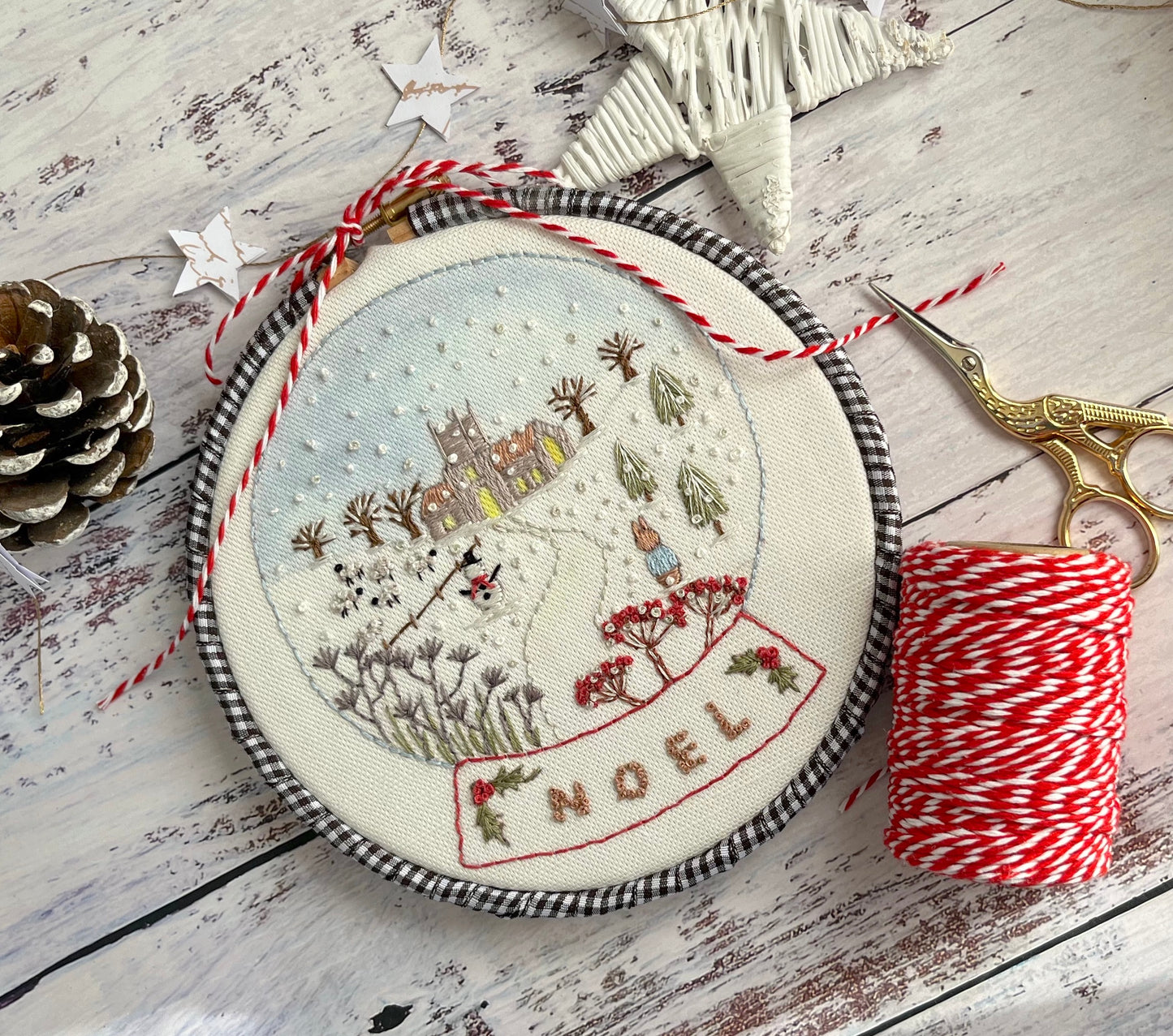 Snow Globe Christmas Embroidery Panel
