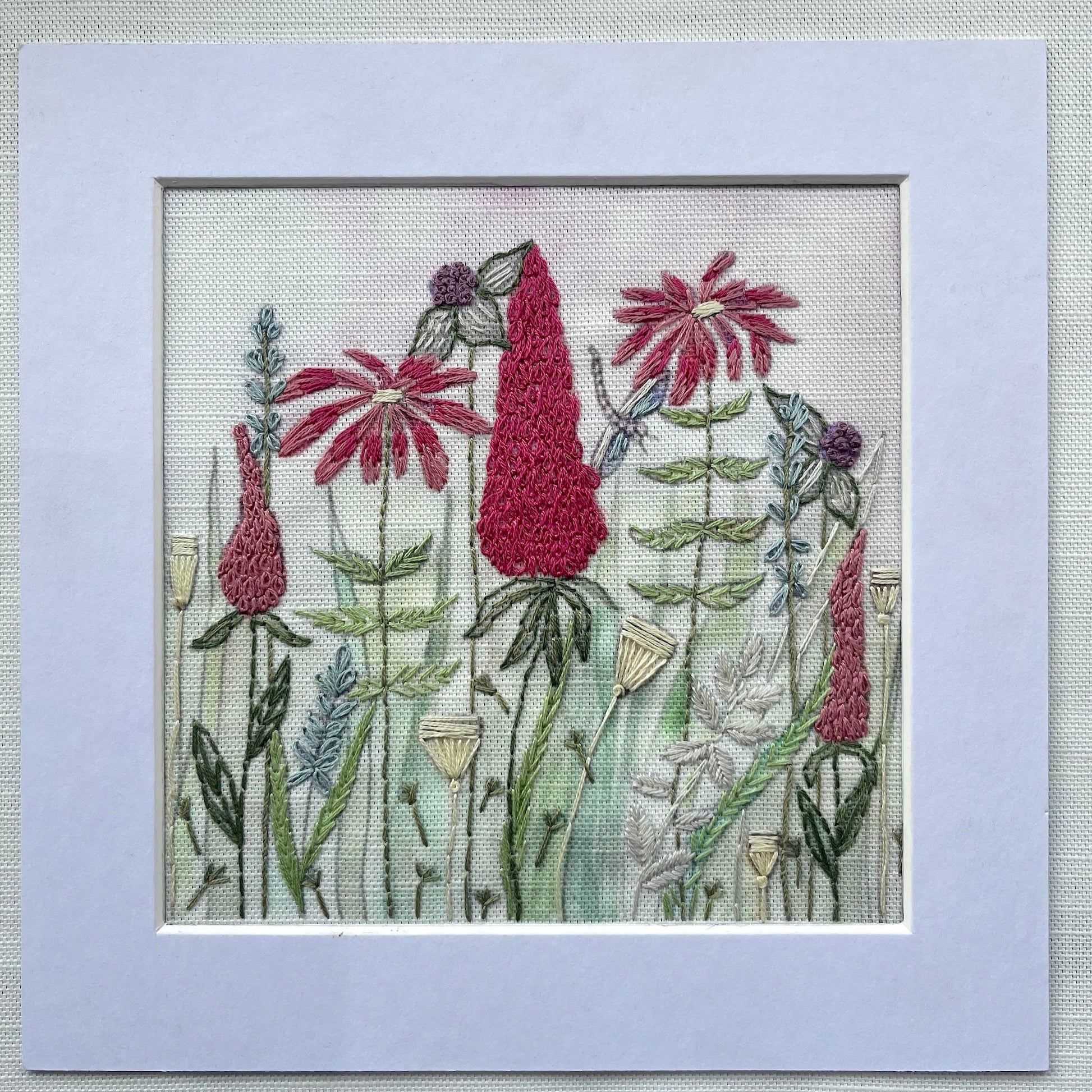Embroidered artwork of flowers 