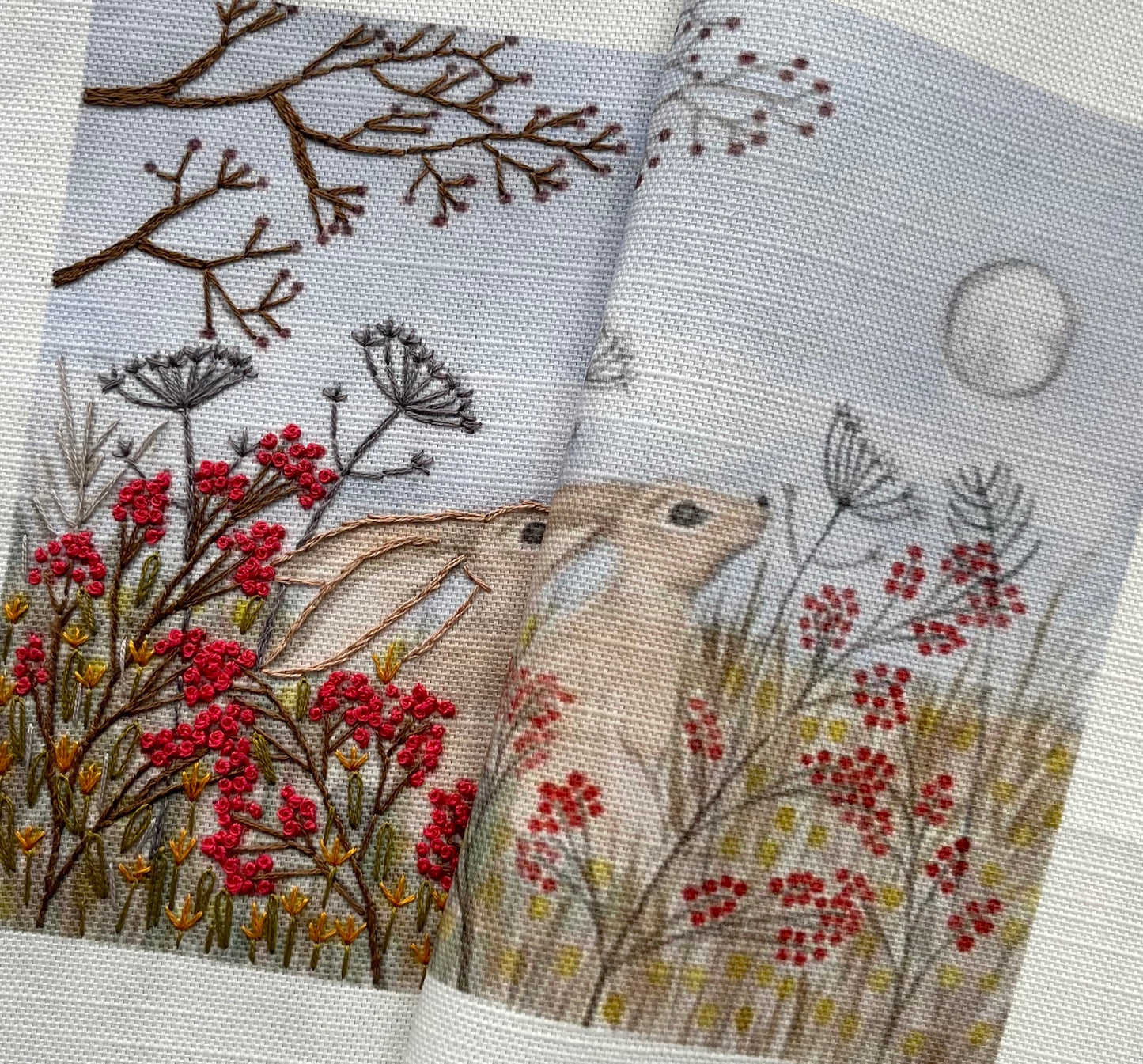 Moon Gazing Hare Linen Panel