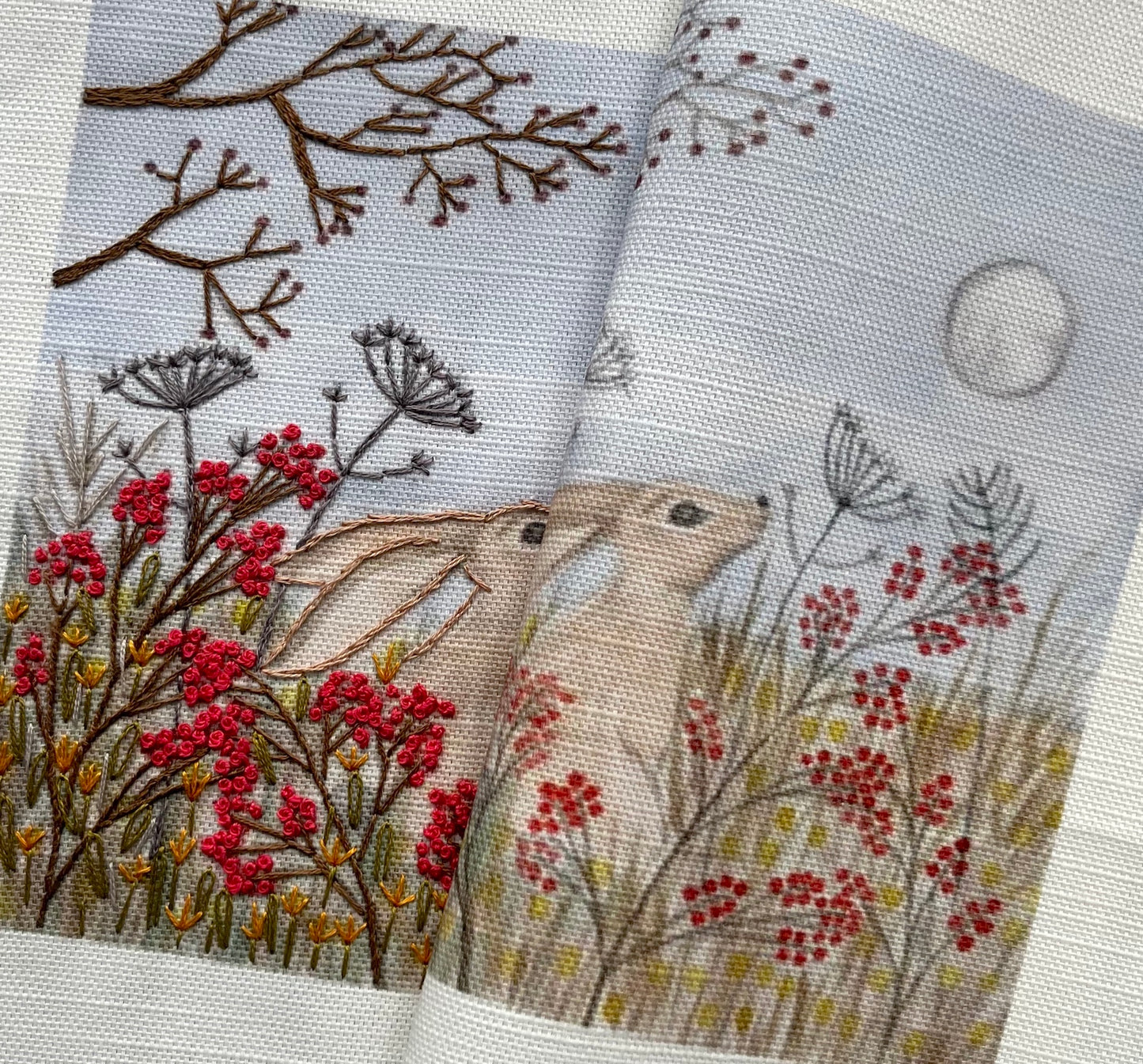 Moon Gazing Hare Linen Panel