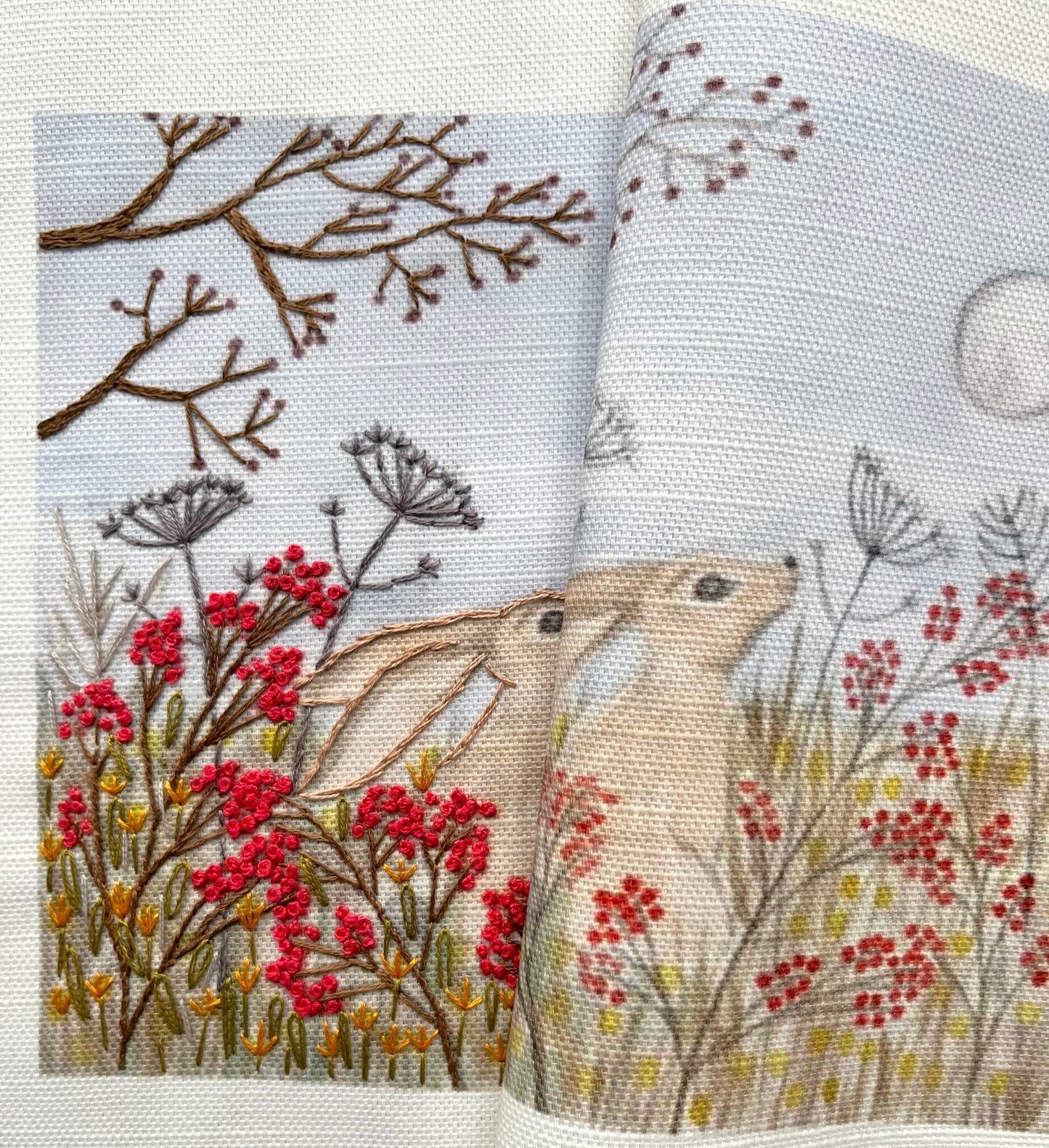 Moon Gazing Hare Linen Panel