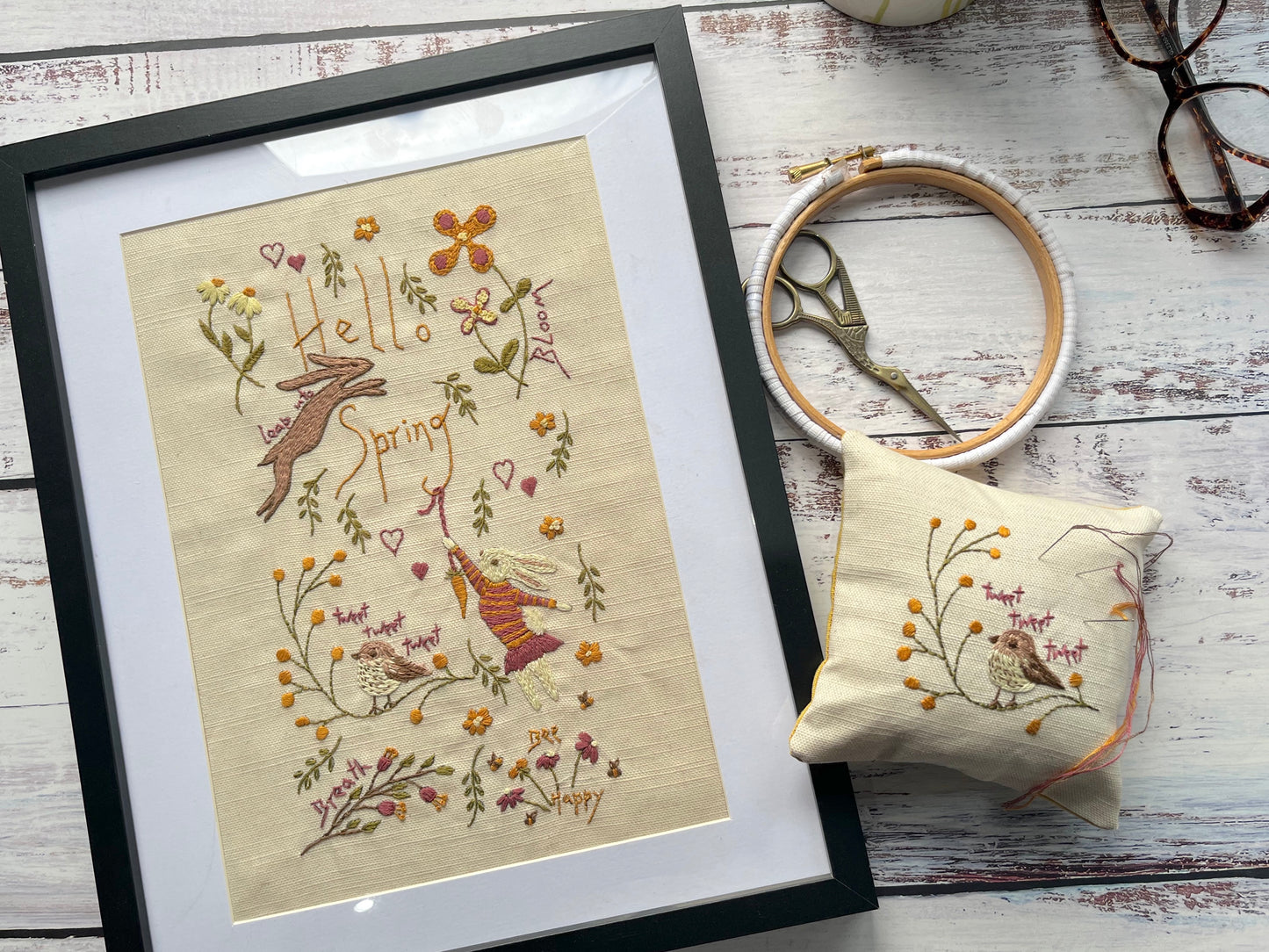 Hello Spring - Sampler and Pin Cushion Pre Printed Fabric