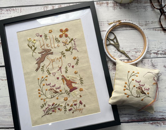 Hello Spring - Sampler and Pin Cushion Hand Embroidery Kit