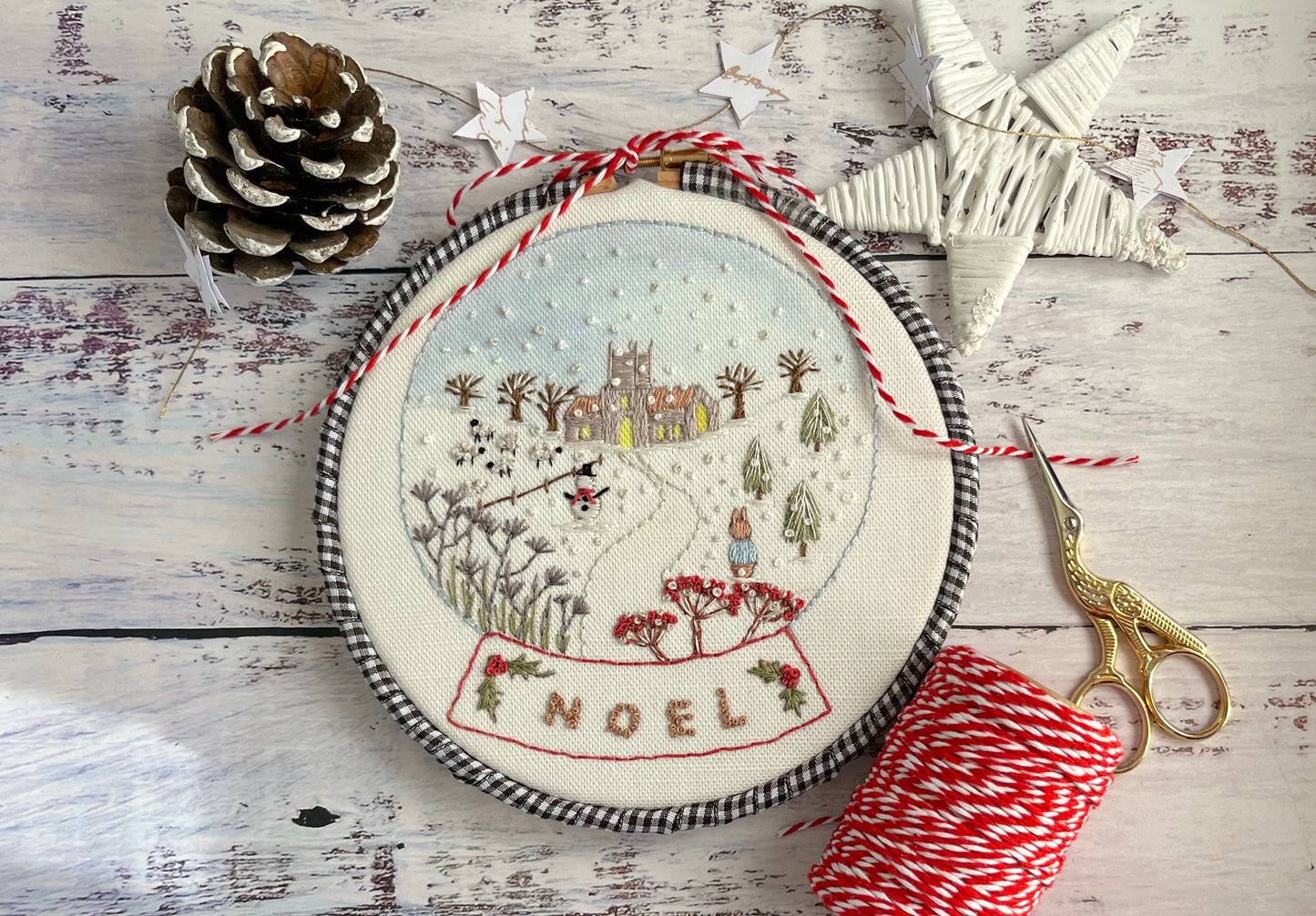 Snow Globe Christmas Embroidery Panel