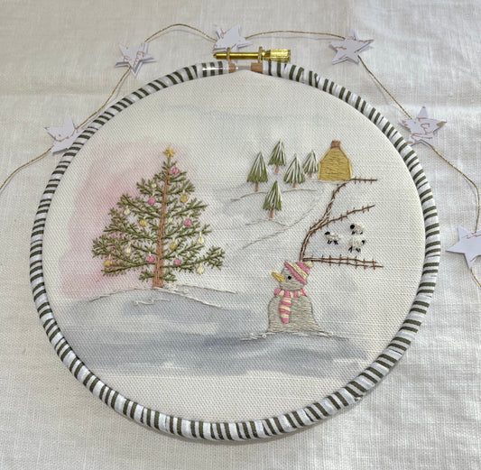 Snowman & The Tree Christmas Embroidery Panel Only