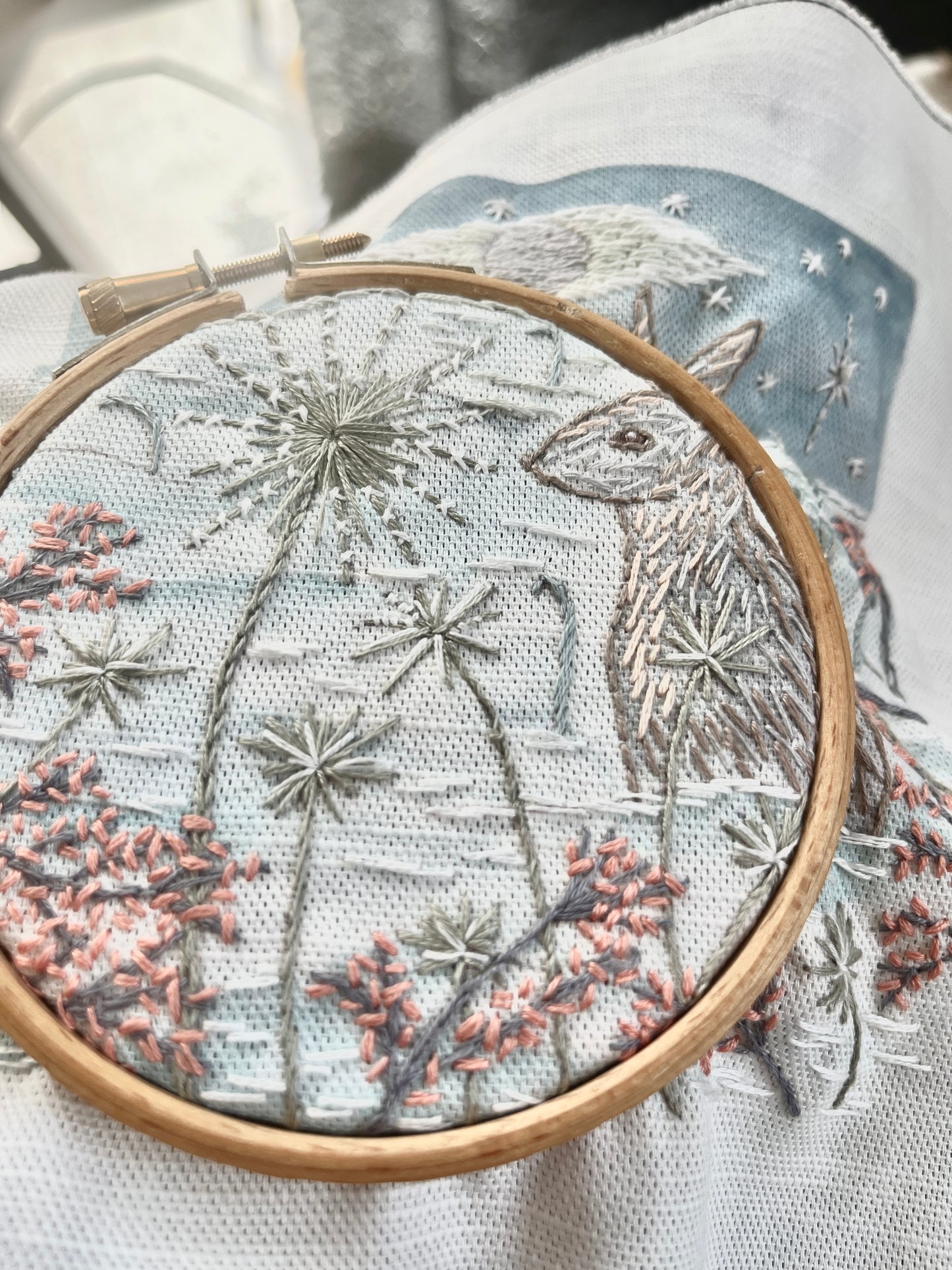 The Snow Moon and Hare in winter: Pre printed panel